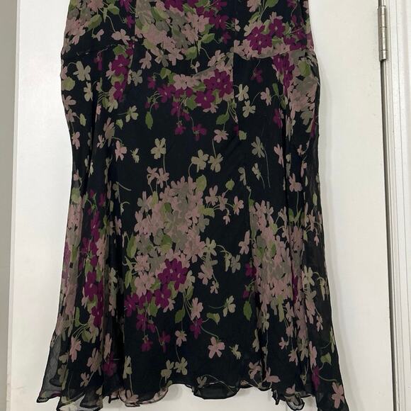 Lauren Ralph Lauren Silk Black Purple Floral Midi Skirt Y2K Romantic Size 10 - Picture 4 of 11